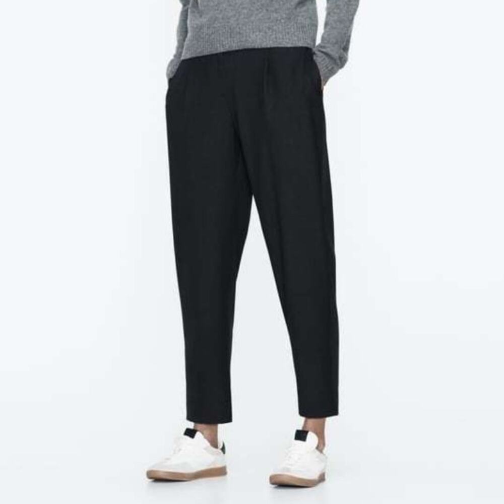Zara High Waist Tapered Leg Trouser Pants Black Pleated Front  XXL